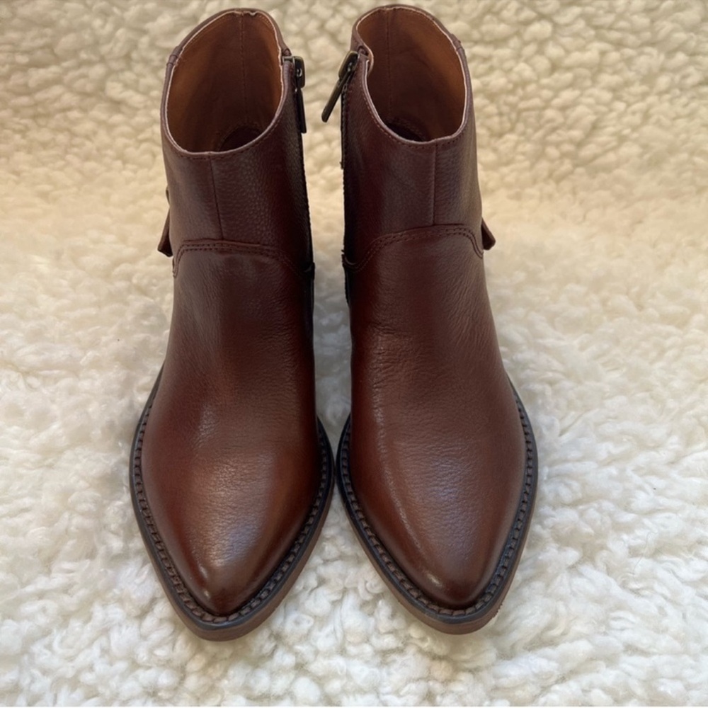 New! LUCKY BRAND Caelyn Western Moto Leather Ankle Booties in Cognac Brown - Picture 9 of 14